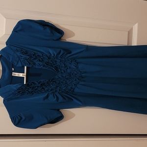 Teal ruffle front work top